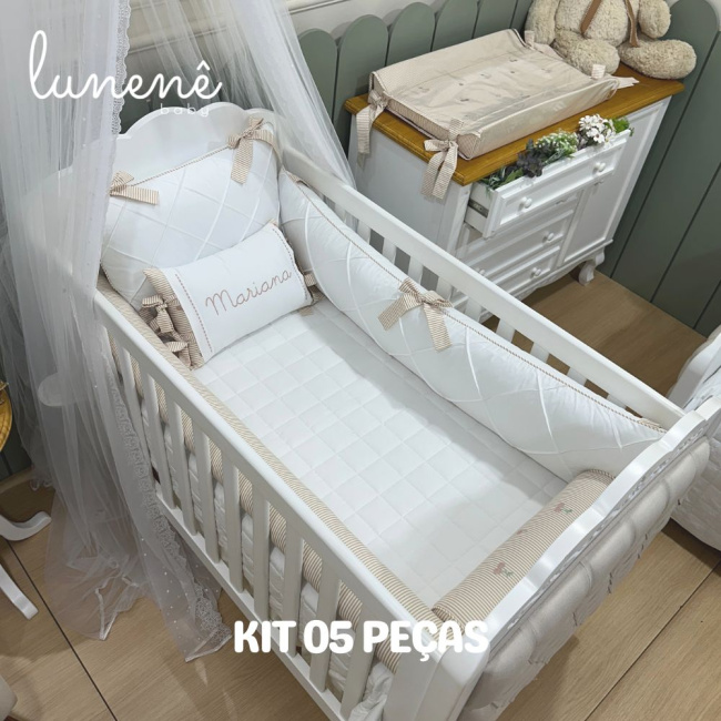 Enxoval de Berço Personalizado 05 Peças Cerejinha Caqui 200 Fios 4575