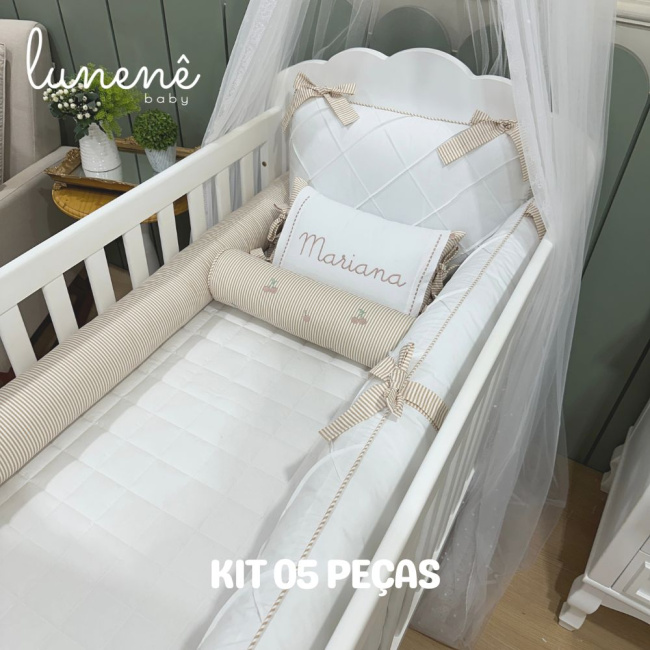 Enxoval de Berço Personalizado 05 Peças Cerejinha Caqui 200 Fios 4575