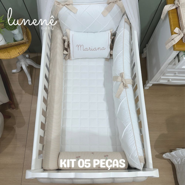 Enxoval de Berço Personalizado 05 Peças Cerejinha Caqui 200 Fios 4575