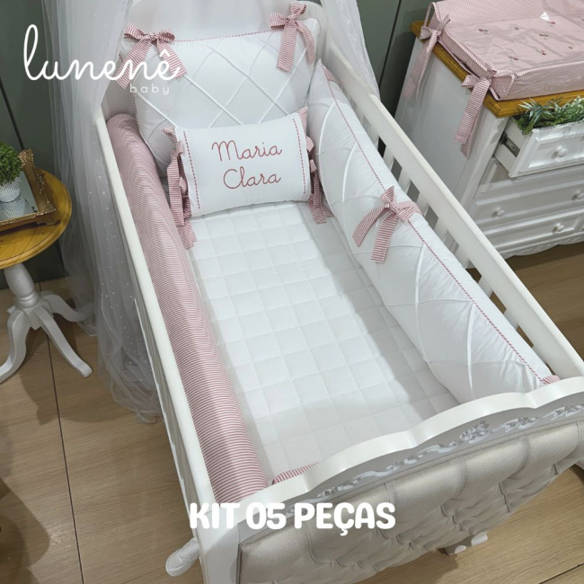 Enxoval de Berço Personalizado 05 Peças Cerejinha Rose 200 Fios 4568