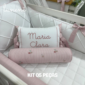 Enxoval de Berço Personalizado 05 Peças Cerejinha Rose 200 Fios 4568