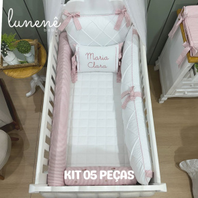 Enxoval de Berço Personalizado 05 Peças Cerejinha Rose 200 Fios 4568