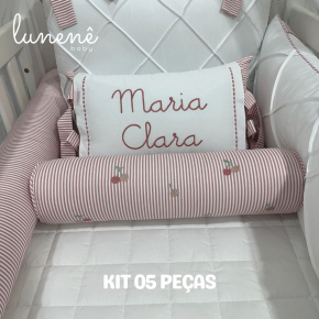 Enxoval de Berço Personalizado 05 Peças Cerejinha Rose 200 Fios 4568