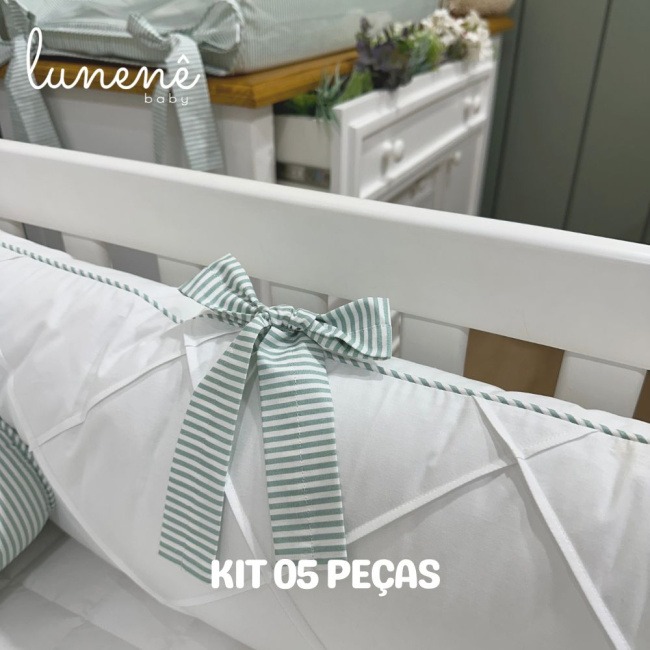 Enxoval de Berço Personalizado 05 Peças Cerejinha Verde 200 Fios 4574