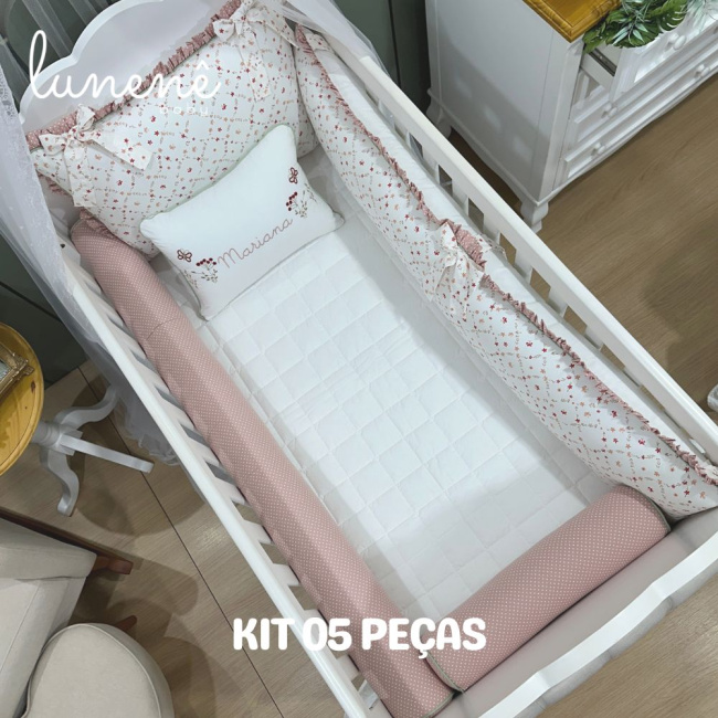 Enxoval de Berço Personalizado 05 Peças Floral Mariana 200 Fios 4570