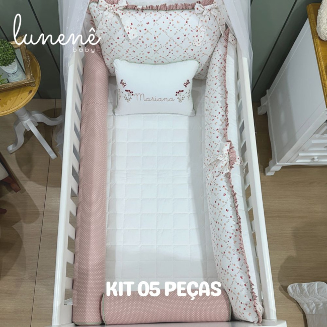 Enxoval de Berço Personalizado 05 Peças Floral Mariana 200 Fios 4570