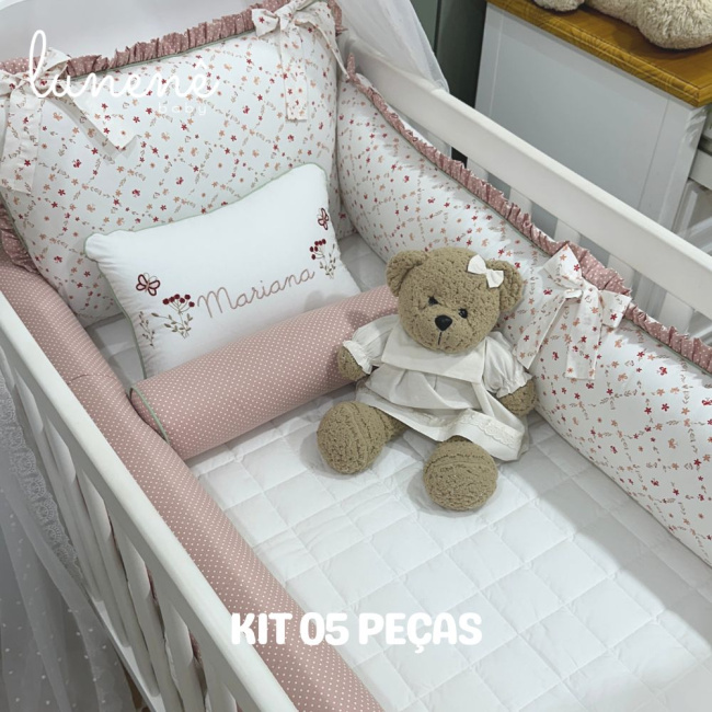 Enxoval de Berço Personalizado 05 Peças Floral Mariana 200 Fios 4570