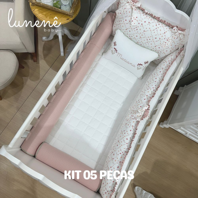 Enxoval de Berço Personalizado 05 Peças Floral Mariana 200 Fios 4570