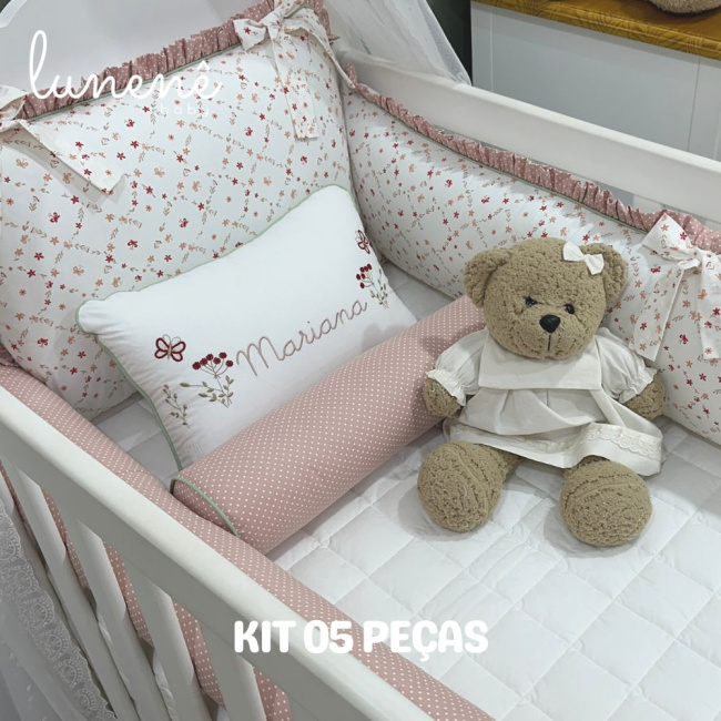 Enxoval de Berço Personalizado 05 Peças Floral Mariana 200 Fios 4570