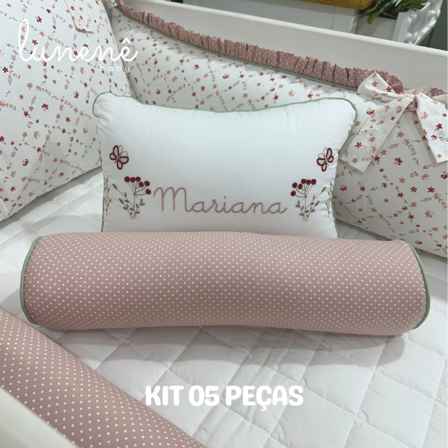 Enxoval de Berço Personalizado 05 Peças Floral Mariana 200 Fios 4570