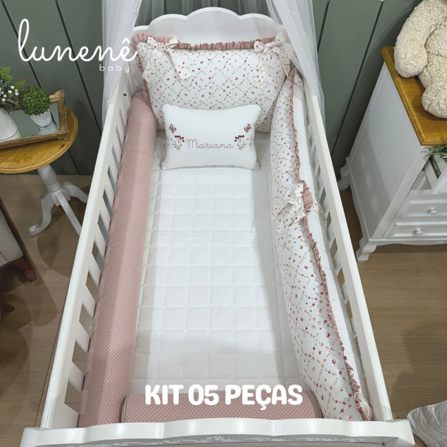 Enxoval de Berço Personalizado 05 Peças Floral Mariana 200 Fios 4570