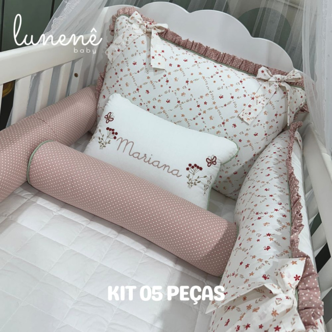 Enxoval de Berço Personalizado 05 Peças Floral Mariana 200 Fios 4570