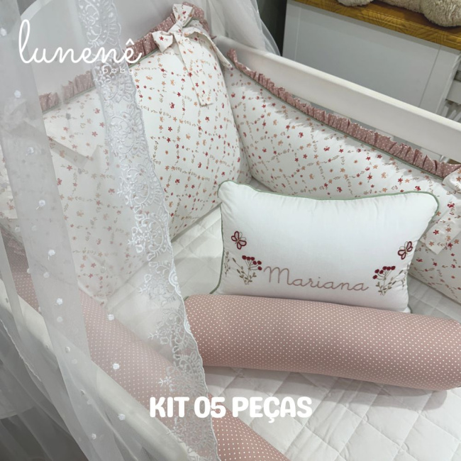 Enxoval de Berço Personalizado 05 Peças Floral Mariana 200 Fios 4570