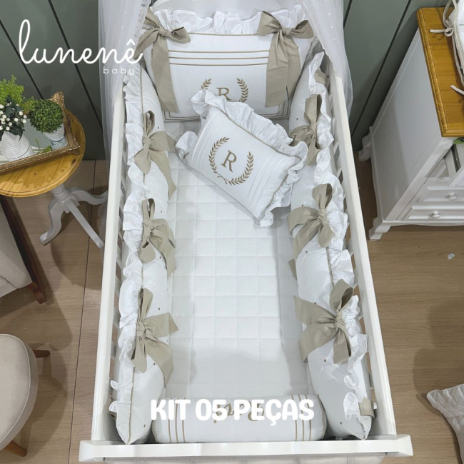 Enxoval de Berço Personalizado 05 Peças Imperial Caqui 200 Fios 4548