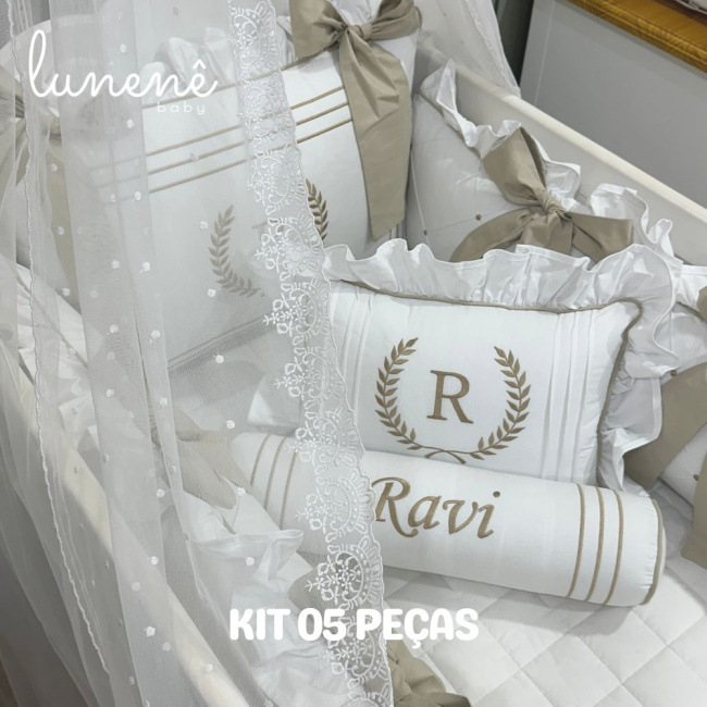 Enxoval de Berço Personalizado 05 Peças Imperial Caqui 200 Fios 4548