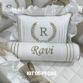 Enxoval de Berço Personalizado 05 Peças Imperial Caqui 200 Fios 4548