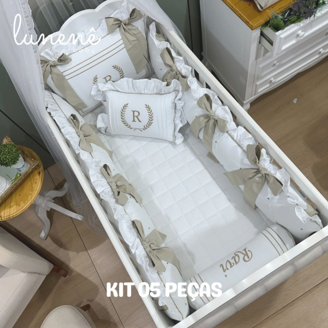 Enxoval de Berço Personalizado 05 Peças Imperial Caqui 200 Fios 4548