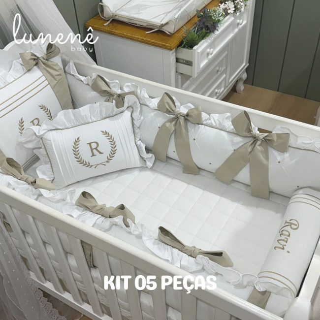 Enxoval de Berço Personalizado 05 Peças Imperial Caqui 200 Fios 4548