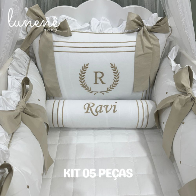 Enxoval de Berço Personalizado 05 Peças Imperial Caqui 200 Fios 4548