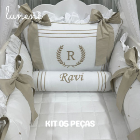 Enxoval de Berço Personalizado 05 Peças Imperial Caqui 200 Fios 4548