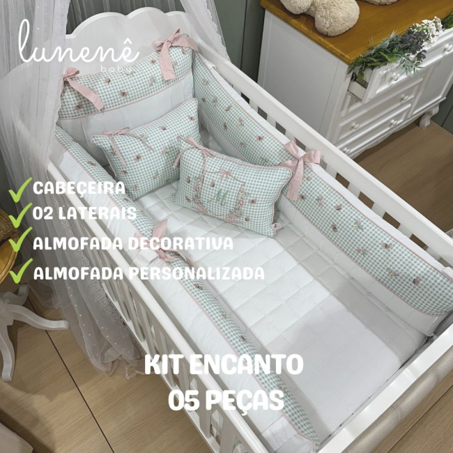 Enxoval de Berço Personalizado 05 Peças Jardim Encantado 200 Fios 4535