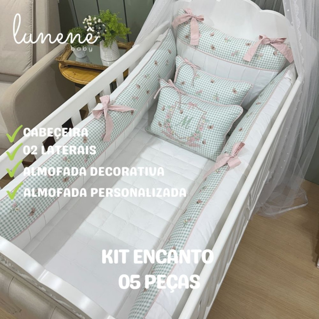 Enxoval de Berço Personalizado 05 Peças Jardim Encantado 200 Fios 4535