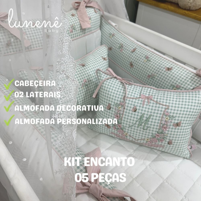 Enxoval de Berço Personalizado 05 Peças Jardim Encantado 200 Fios 4535
