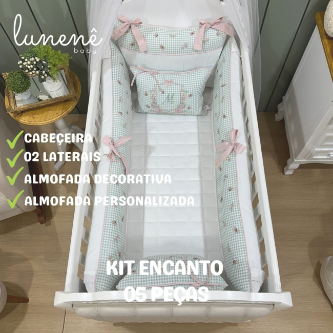 Enxoval de Berço Personalizado 05 Peças Jardim Encantado 200 Fios 4535