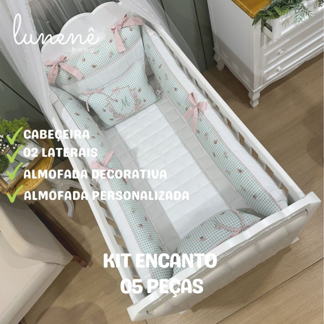 Enxoval de Berço Personalizado 05 Peças Jardim Encantado 200 Fios 4535