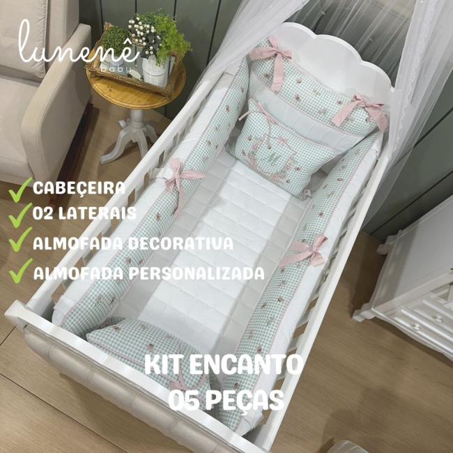 Enxoval de Berço Personalizado 05 Peças Jardim Encantado 200 Fios 4535