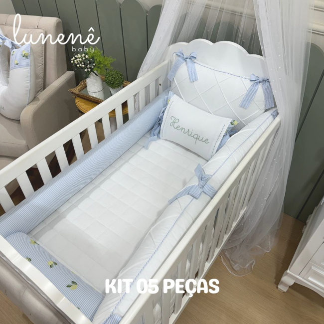 Enxoval de Berço Personalizado 05 Peças Limãozinho 200 Fios 4567