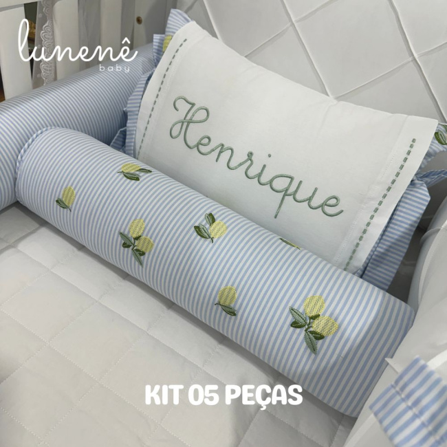 Enxoval de Berço Personalizado 05 Peças Limãozinho 200 Fios 4567