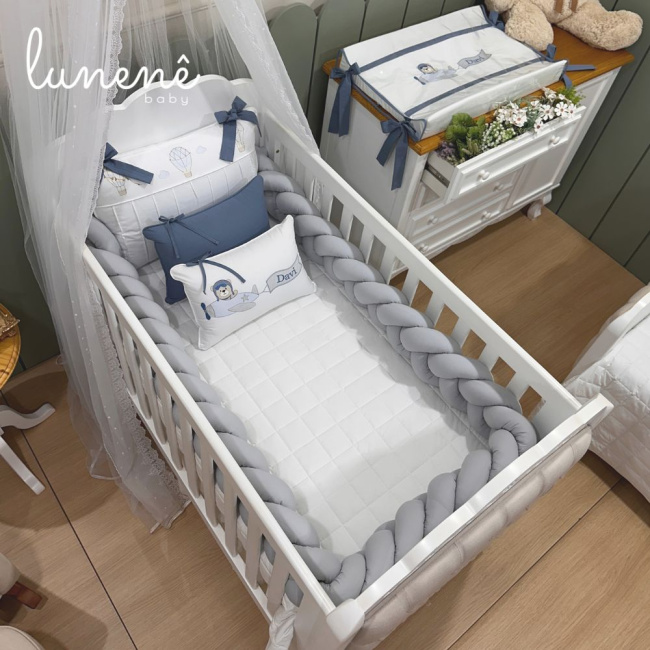 Enxoval de Berço Personalizado 07 Peças Urso Aviador com Trança única 4578