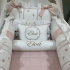 Enxoval de Berço Personalizado 08 Peças 200 Fios Ana Julia Branco e Rosê