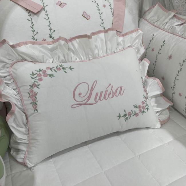 Enxoval de Berço Personalizado 08 Peças 200 Fios Ana Julia Rosê e Verde Doce