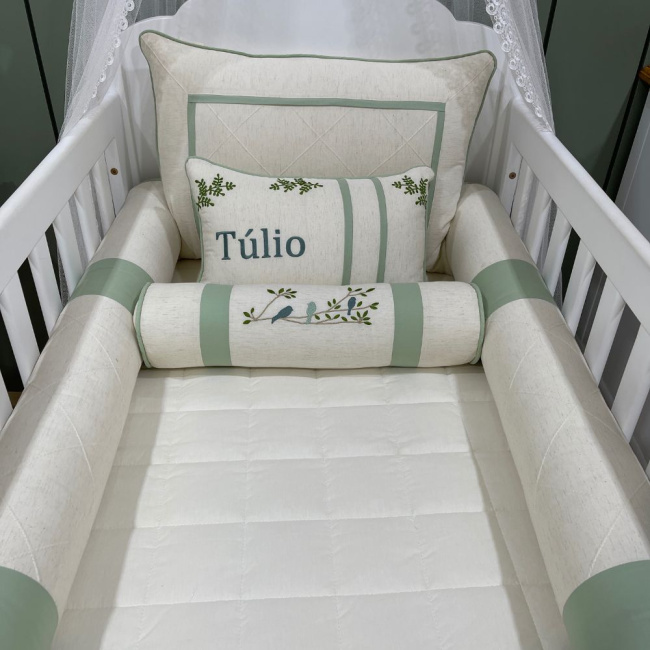 Enxoval de Berço Personalizado 08 Peças Verde Passarinhos 4026