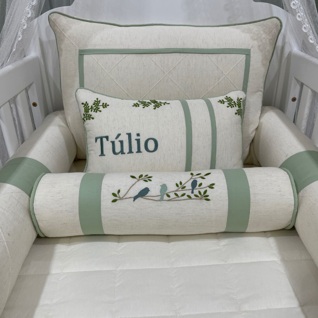 Enxoval de Berço Personalizado 08 Peças Verde Passarinhos 4026