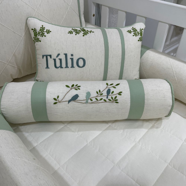 Enxoval de Berço Personalizado 08 Peças Verde Passarinhos 4026