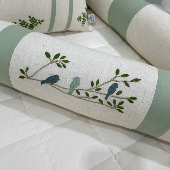 Enxoval de Berço Personalizado 08 Peças Verde Passarinhos 4026