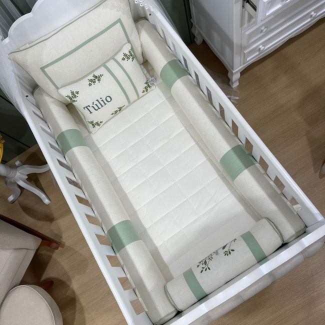 Enxoval de Berço Personalizado 08 Peças Verde Passarinhos 4026