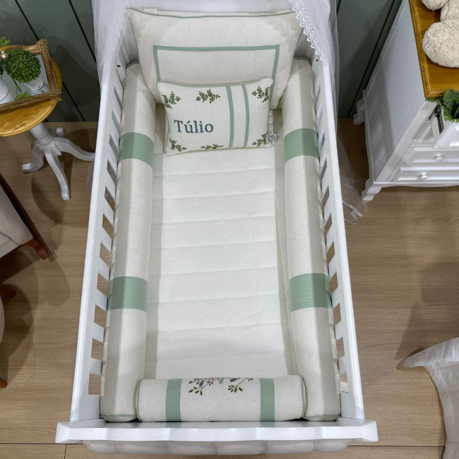 Enxoval de Berço Personalizado 08 Peças Verde Passarinhos 4026