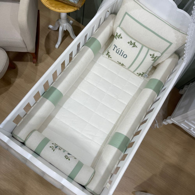 Enxoval de Berço Personalizado 08 Peças Verde Passarinhos 4026