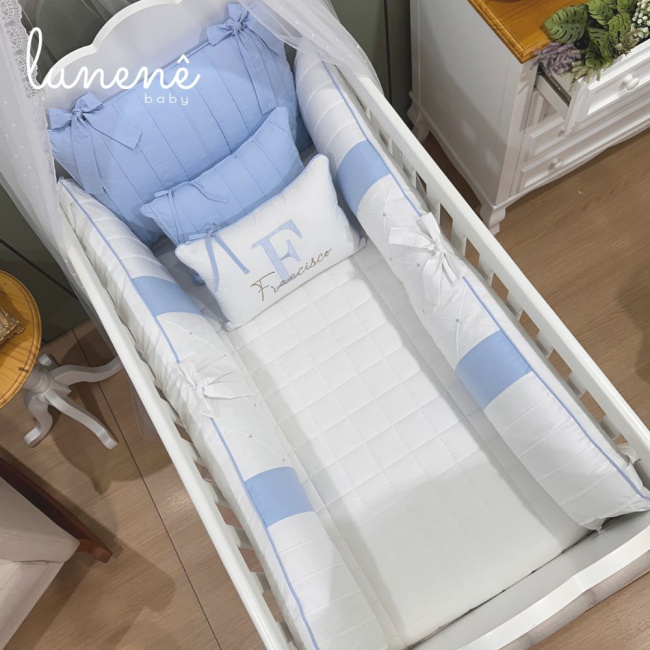 Enxoval de Berço Personalizado 08 Peças Azul Bebê Personale 200 Fios