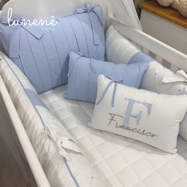 Enxoval de Berço Personalizado 08 Peças Azul Bebê Personale 200 Fios