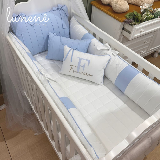 Enxoval de Berço Personalizado 08 Peças Azul Bebê Personale 200 Fios