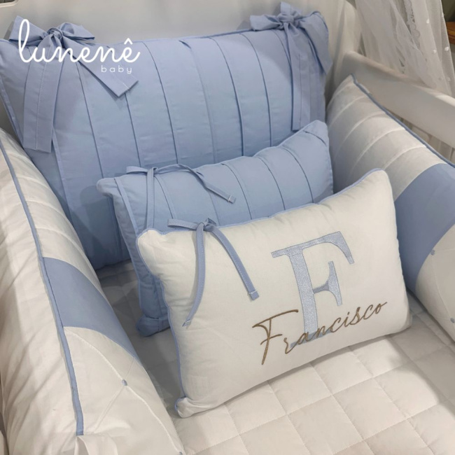 Enxoval de Berço Personalizado 08 Peças Azul Bebê Personale 200 Fios