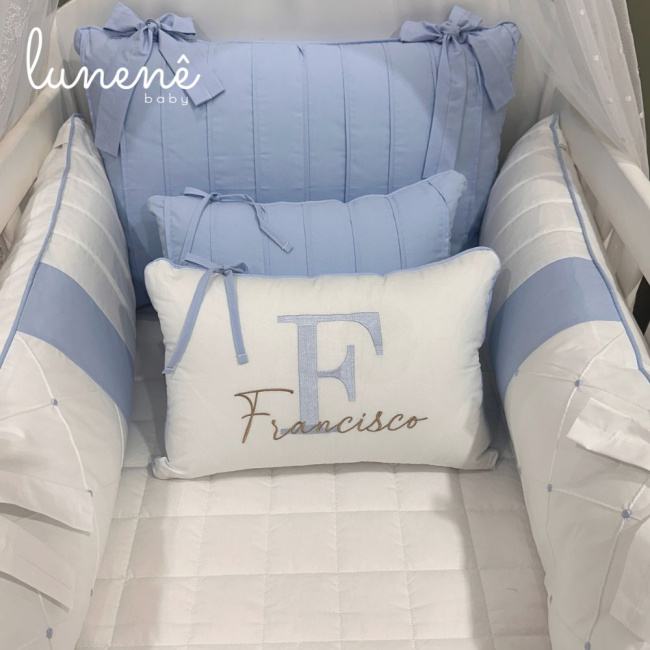 Enxoval de Berço Personalizado 08 Peças Azul Bebê Personale 200 Fios
