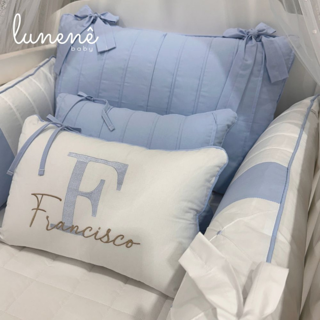 Enxoval de Berço Personalizado 08 Peças Azul Bebê Personale 200 Fios