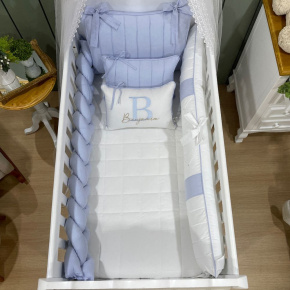 Enxoval de Berço Personalizado 08 Peças Azul Chambre Personale 200 Fios 9060