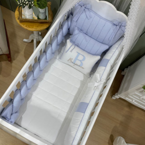 Enxoval de Berço Personalizado 08 Peças Azul Chambre Personale 200 Fios 9060